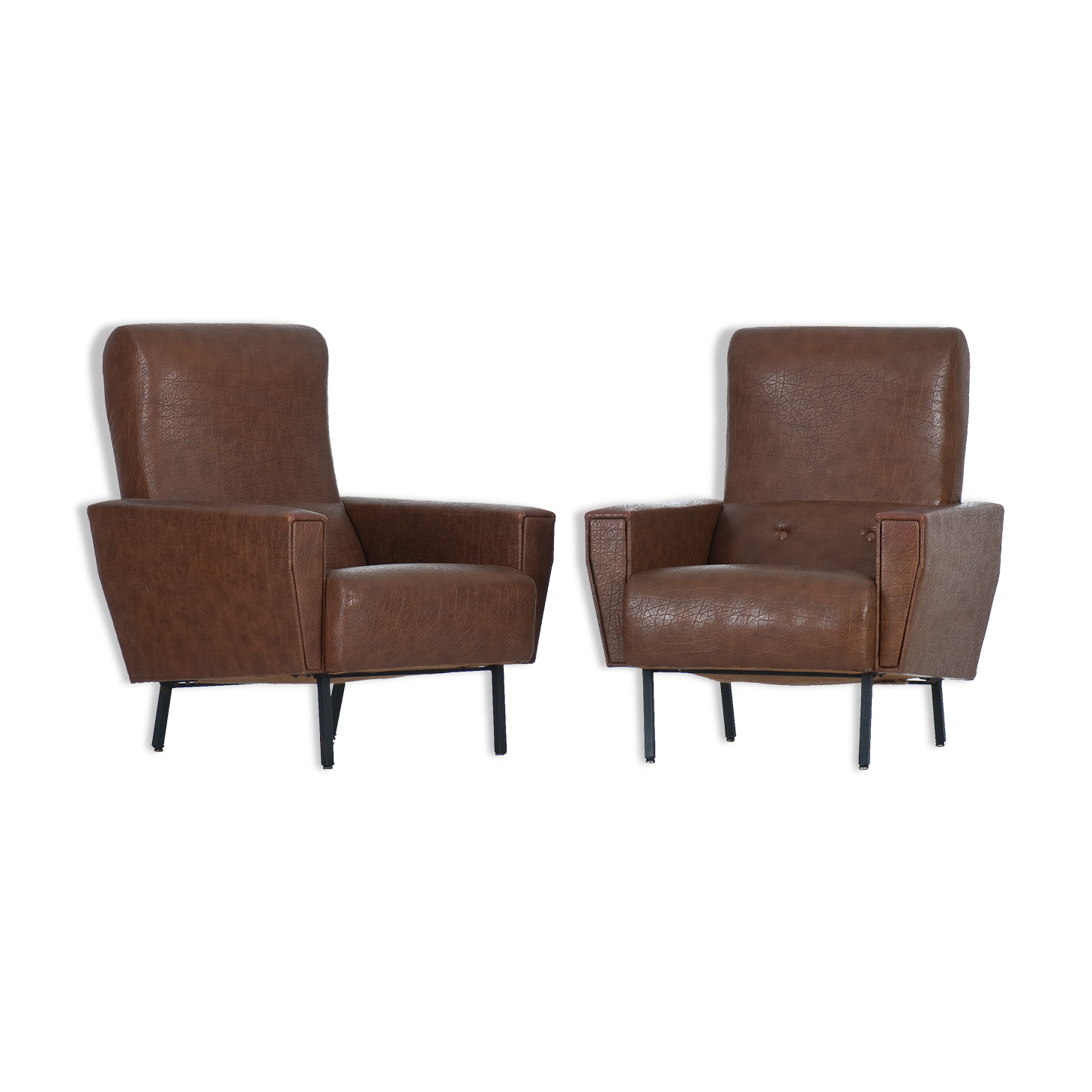 Pair of armchairs Skaï vintage brown An 60