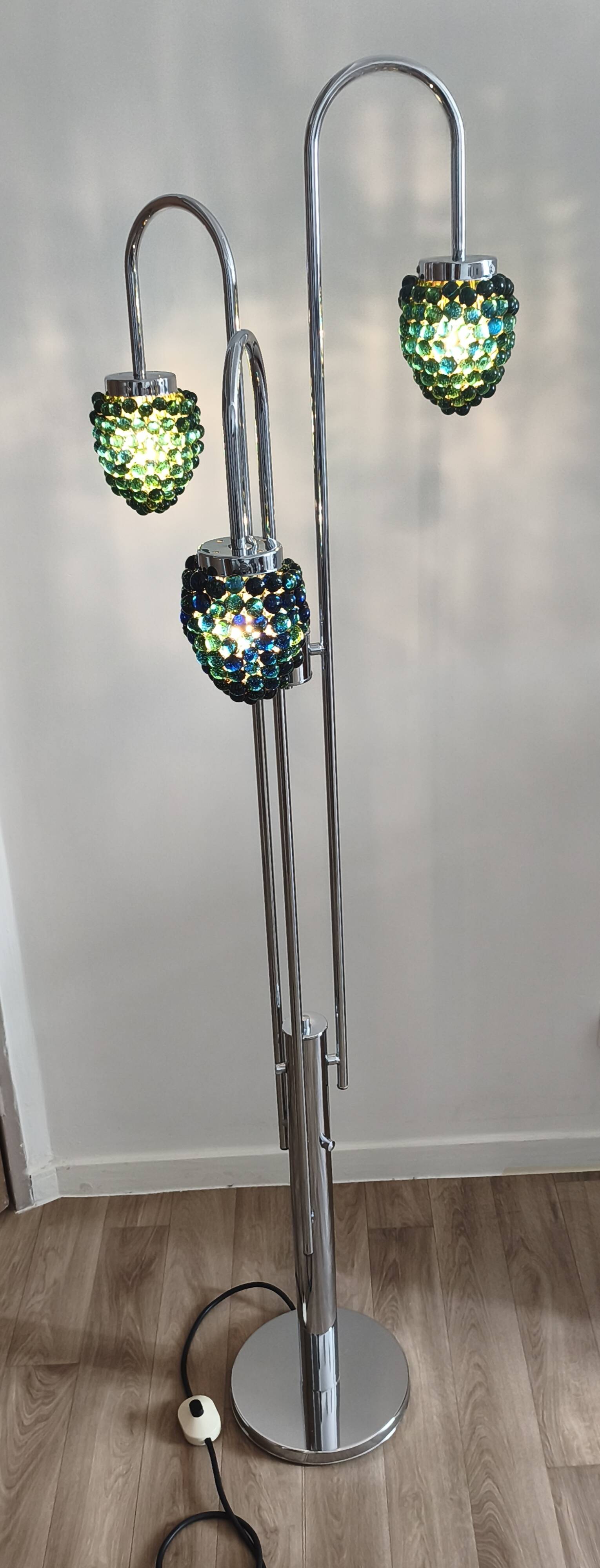 Lampadaire  cascade « Grappes de raisins » en verre multicolore