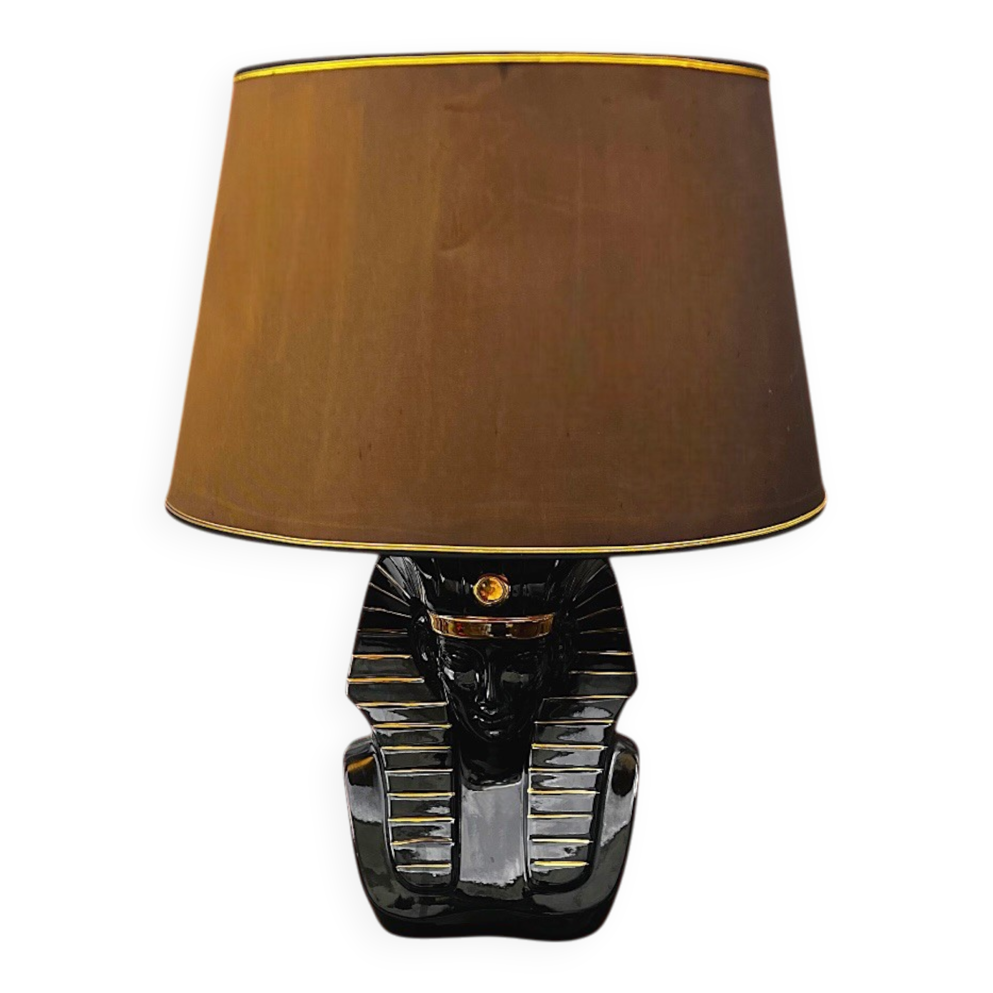 Vintage sphinx lamp in glazed ceramic – Hollywood Regency style