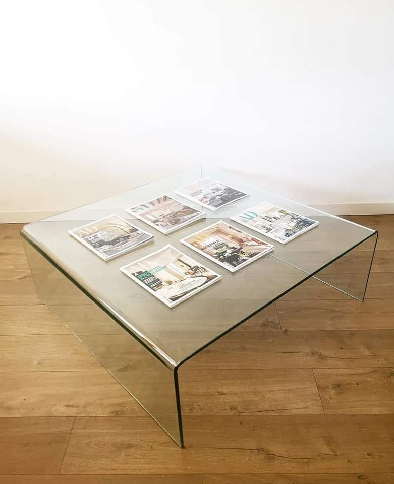 Square molded glass coffee table
