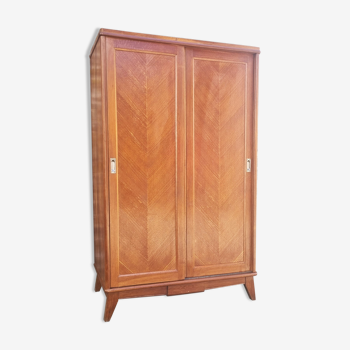 Wardrobe, wood, sliding doors, vintage, 50s / 60s