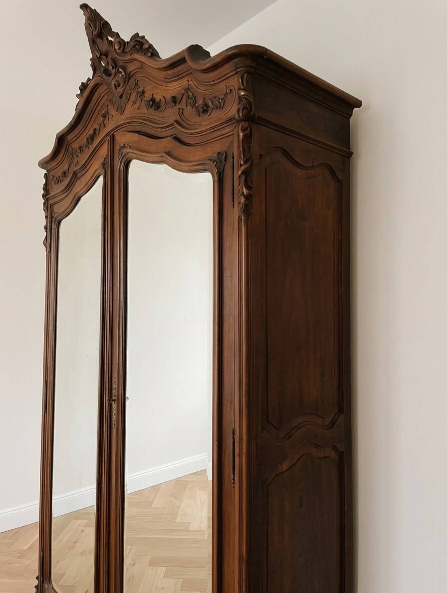 Antique two-door mirror wardrobe Louis XV in wood