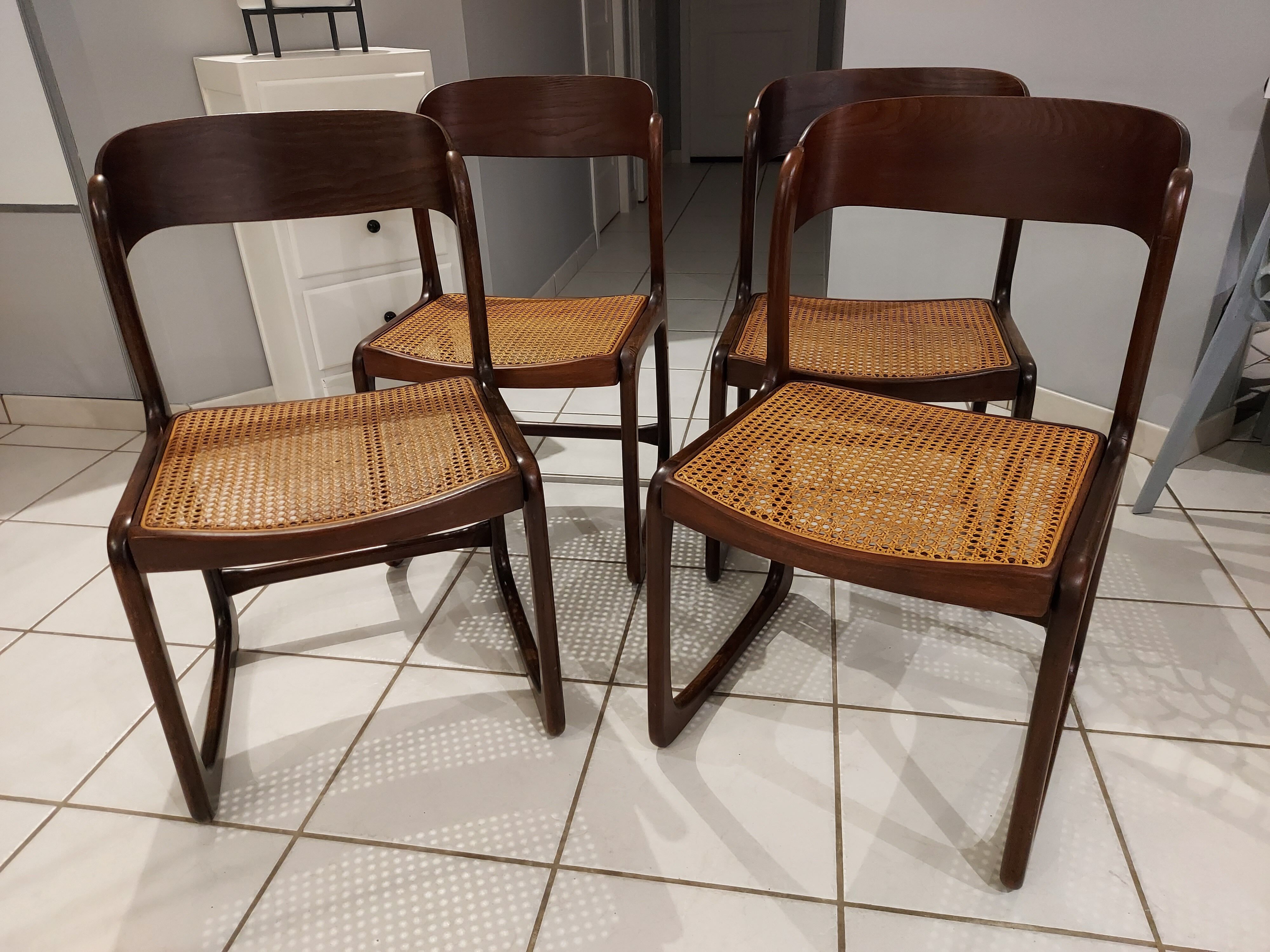 Suite of 4 chairs Baumann model sleigh vintage canning 1970