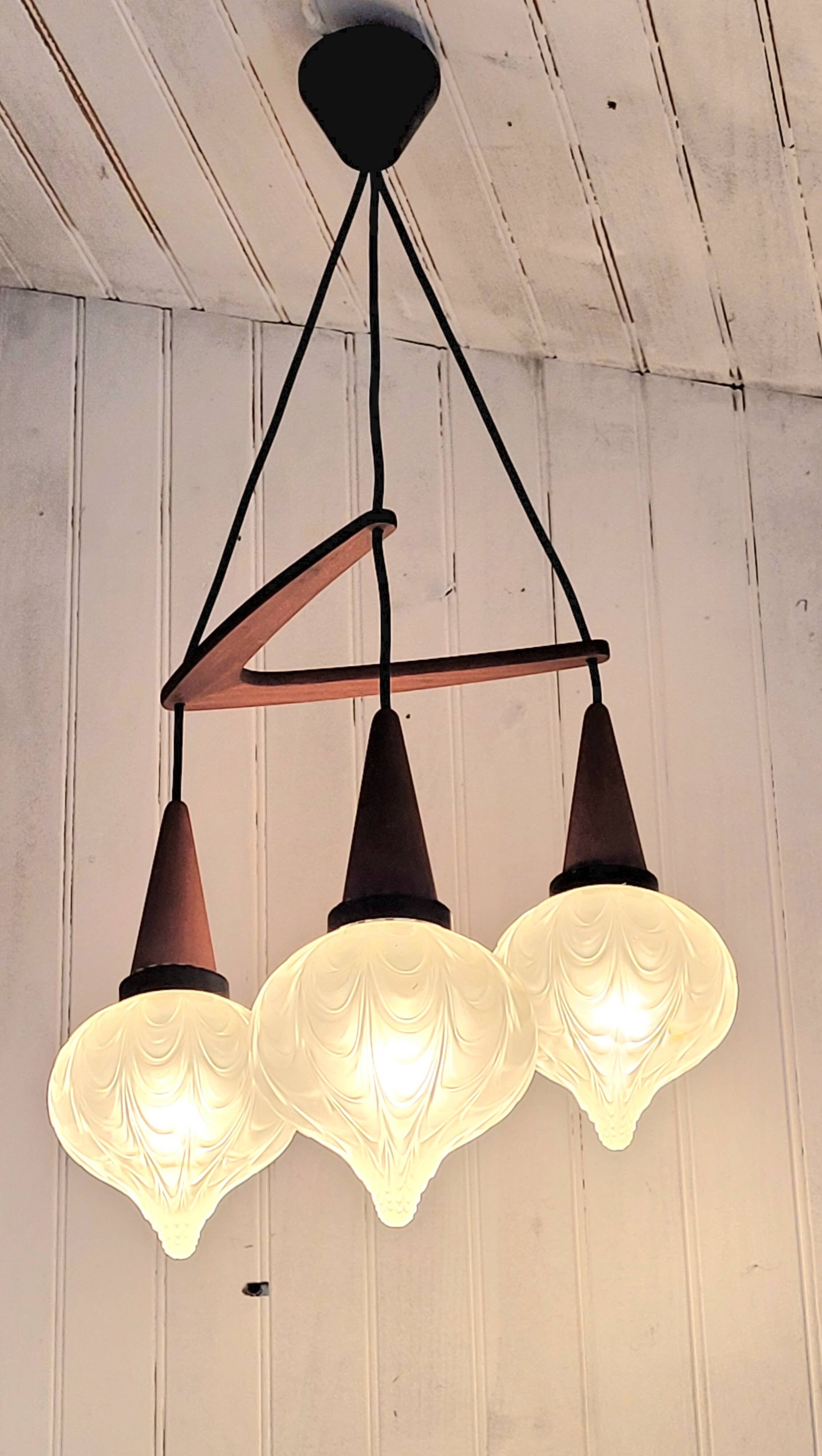 Boomerang Cascade Pendant Chandelier in Teak and Glass from Philips, 1950s