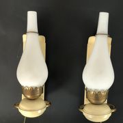 Vintage Italian brass, lacquer and opaline glass sconces from 50s. Set of two