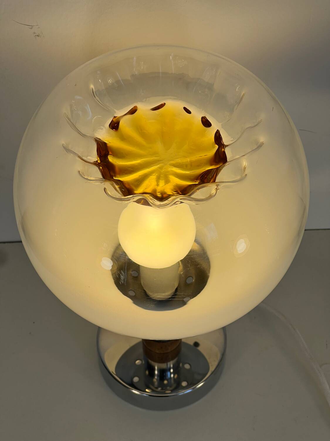 Pair of table lamps with large Murano globes from the 70s.