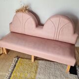 Pink faux leather bistro bench for 3 people