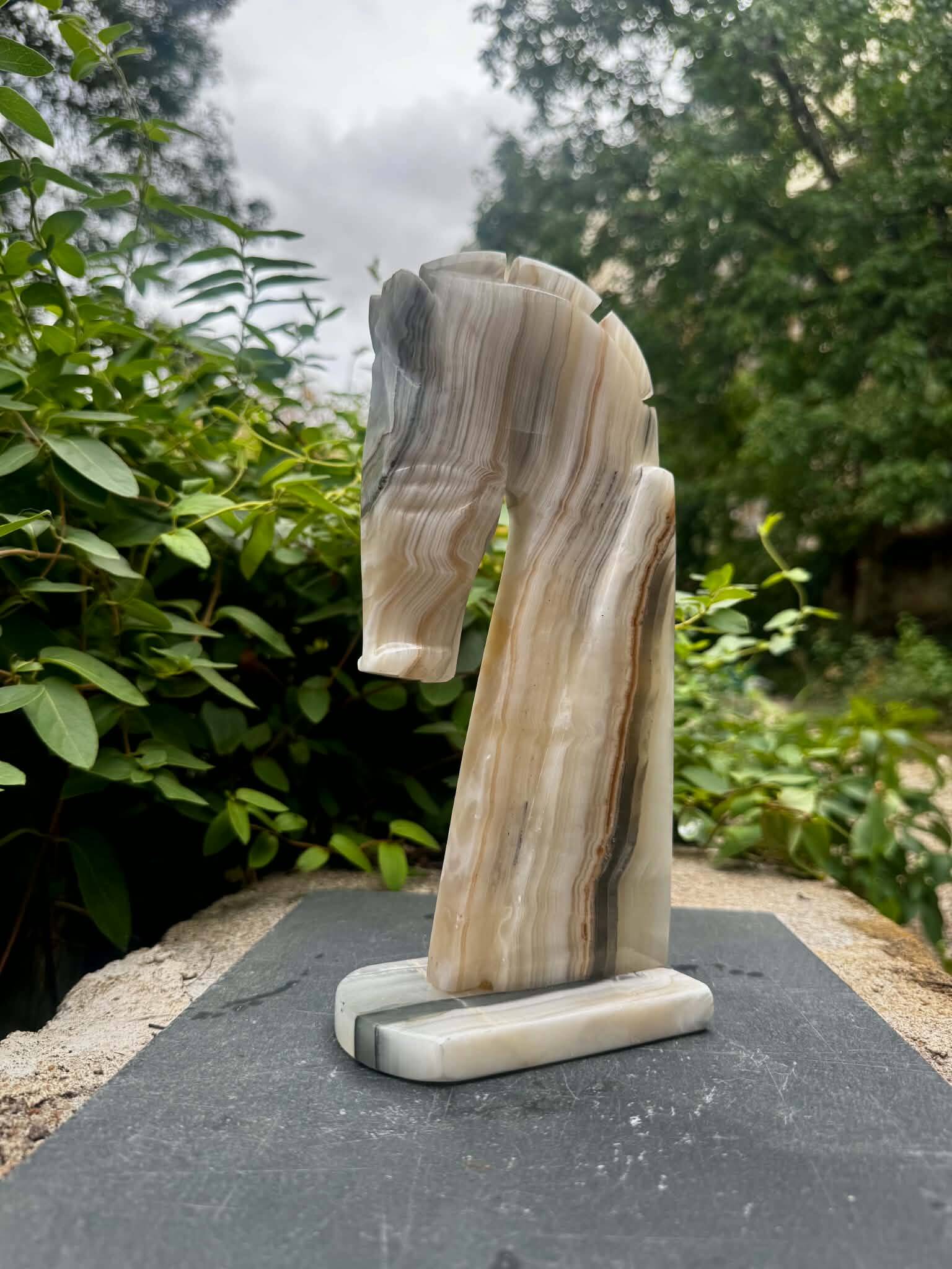 Pair of onyx bookends horse 1960s Italy vintage
