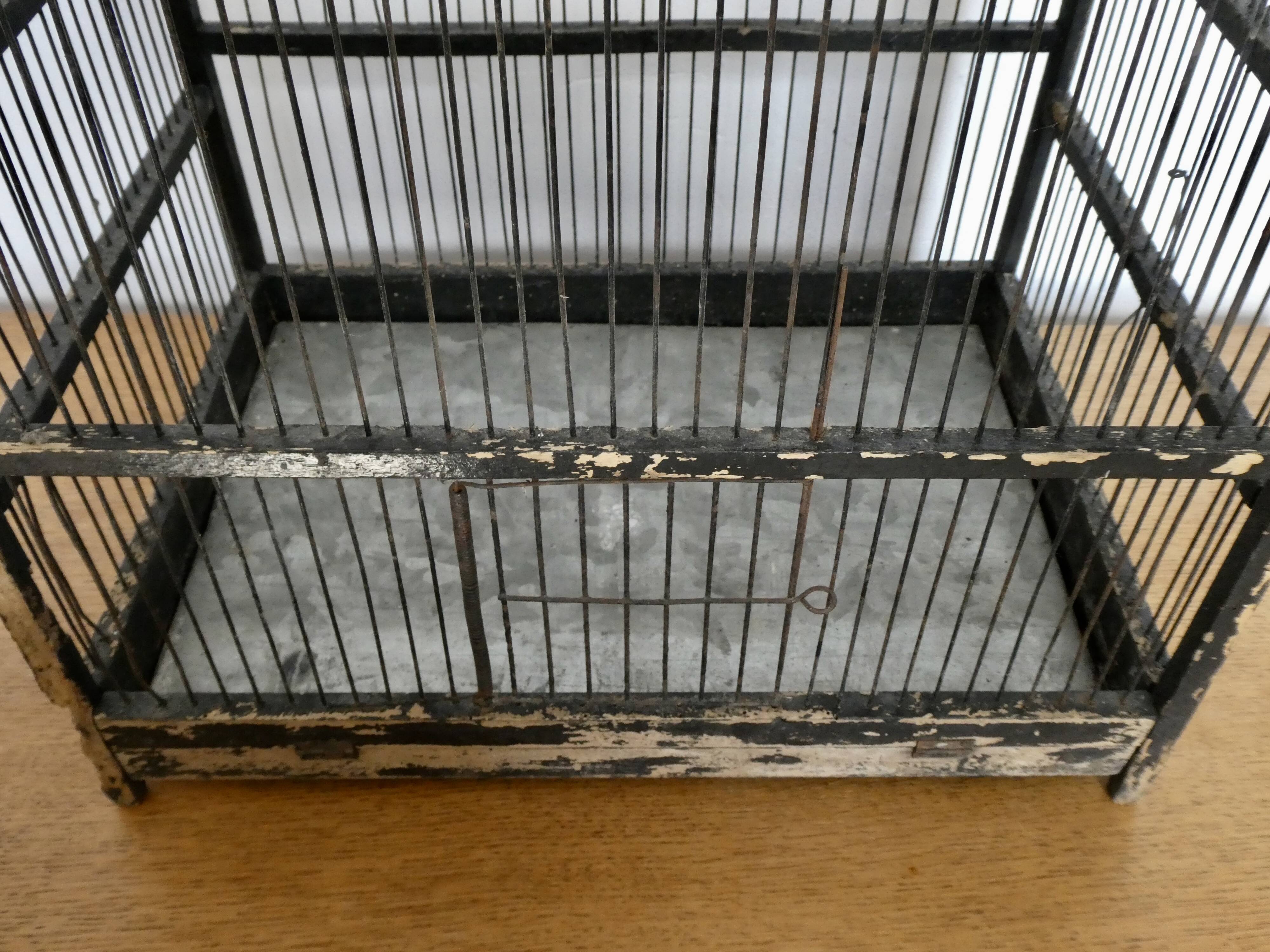 Wooden bird cage, original black patina, early 20th century