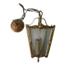 Ancienne lanterne suspension 2 feux alliage laiton verre ciselé rosace déco hall entrée