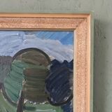 Mid-Century Modern Swedish Oil Painting "Green Park" Vintage Framed Landscape