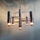 Geometric chandelier in chrome metal, design by Gaetano Sciolari, 1970.