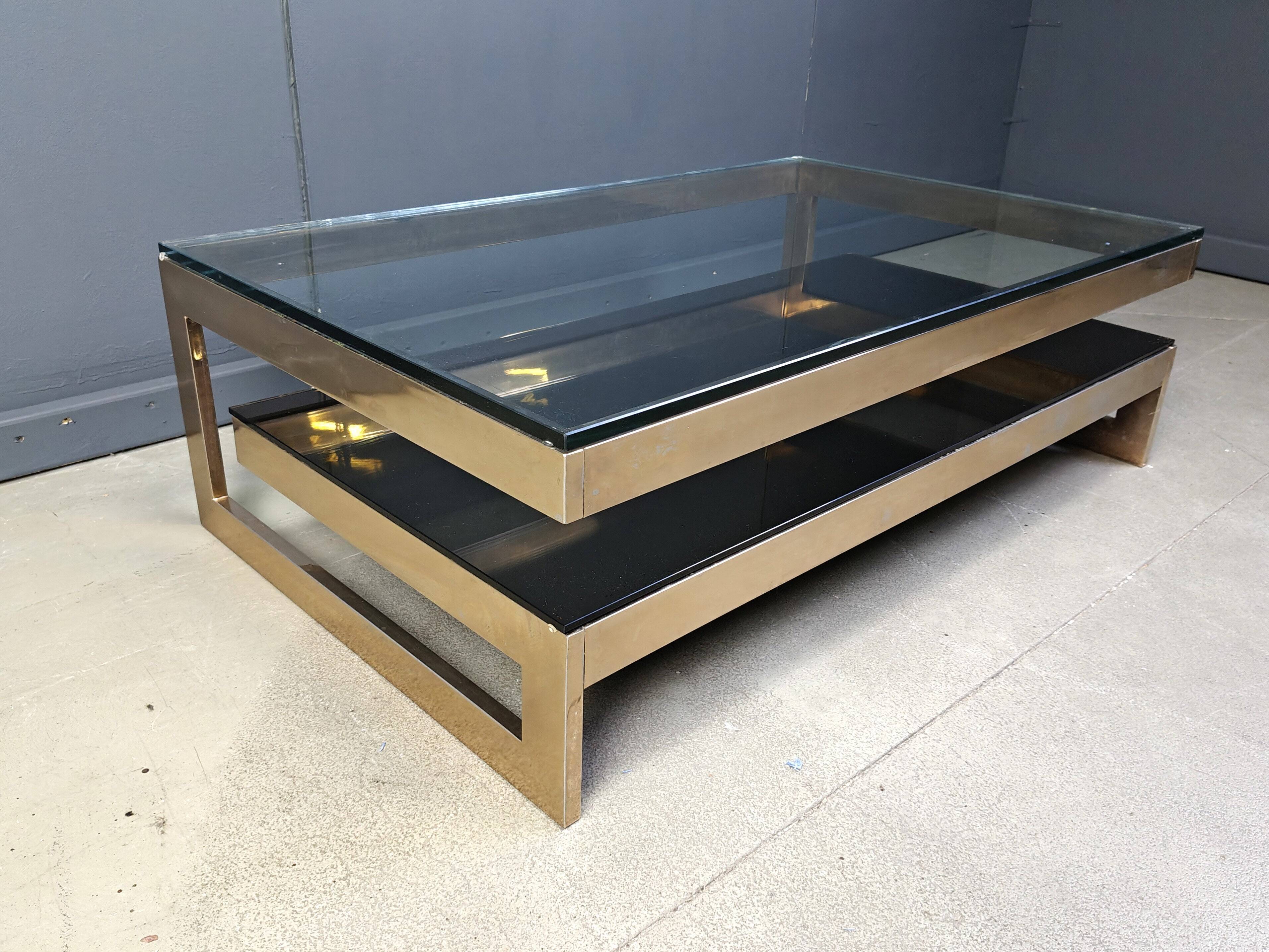 Vintage two-tier coffee table by Belgochrom in 23 carat, 1970s.