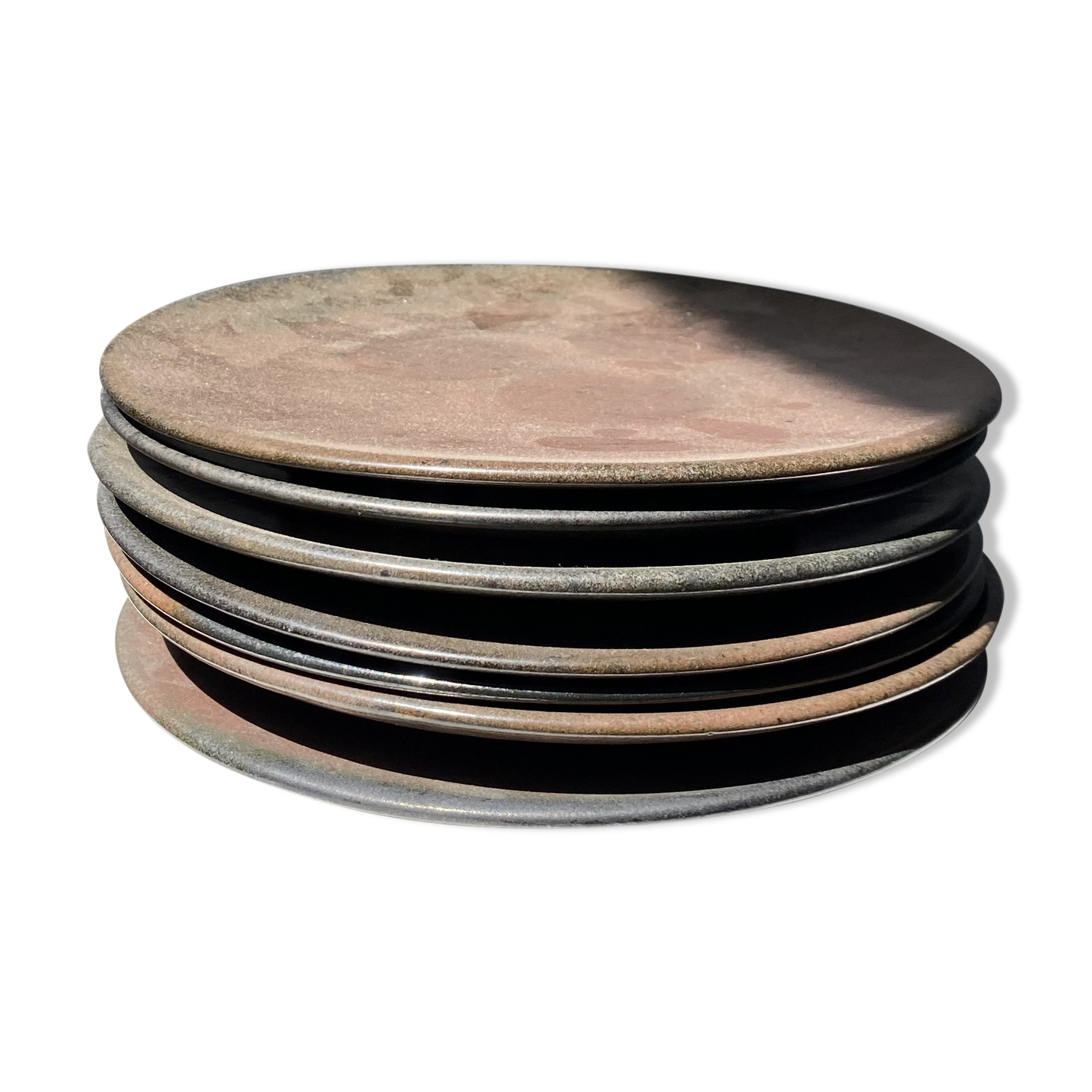 Series of 7 brown ceramic plates