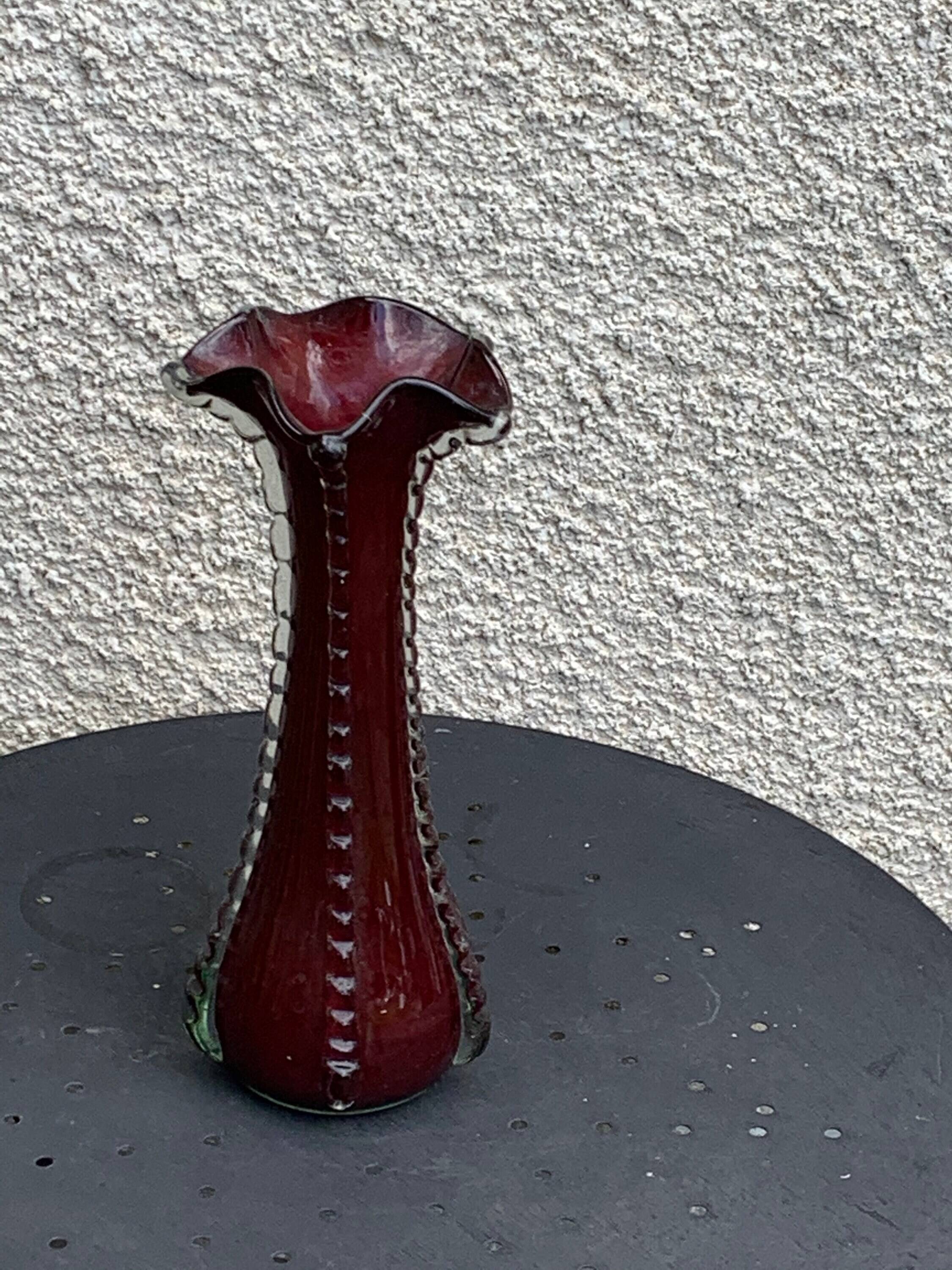 Vase en céramique émaillée verte et jaune, motif vintage et design  1950/60