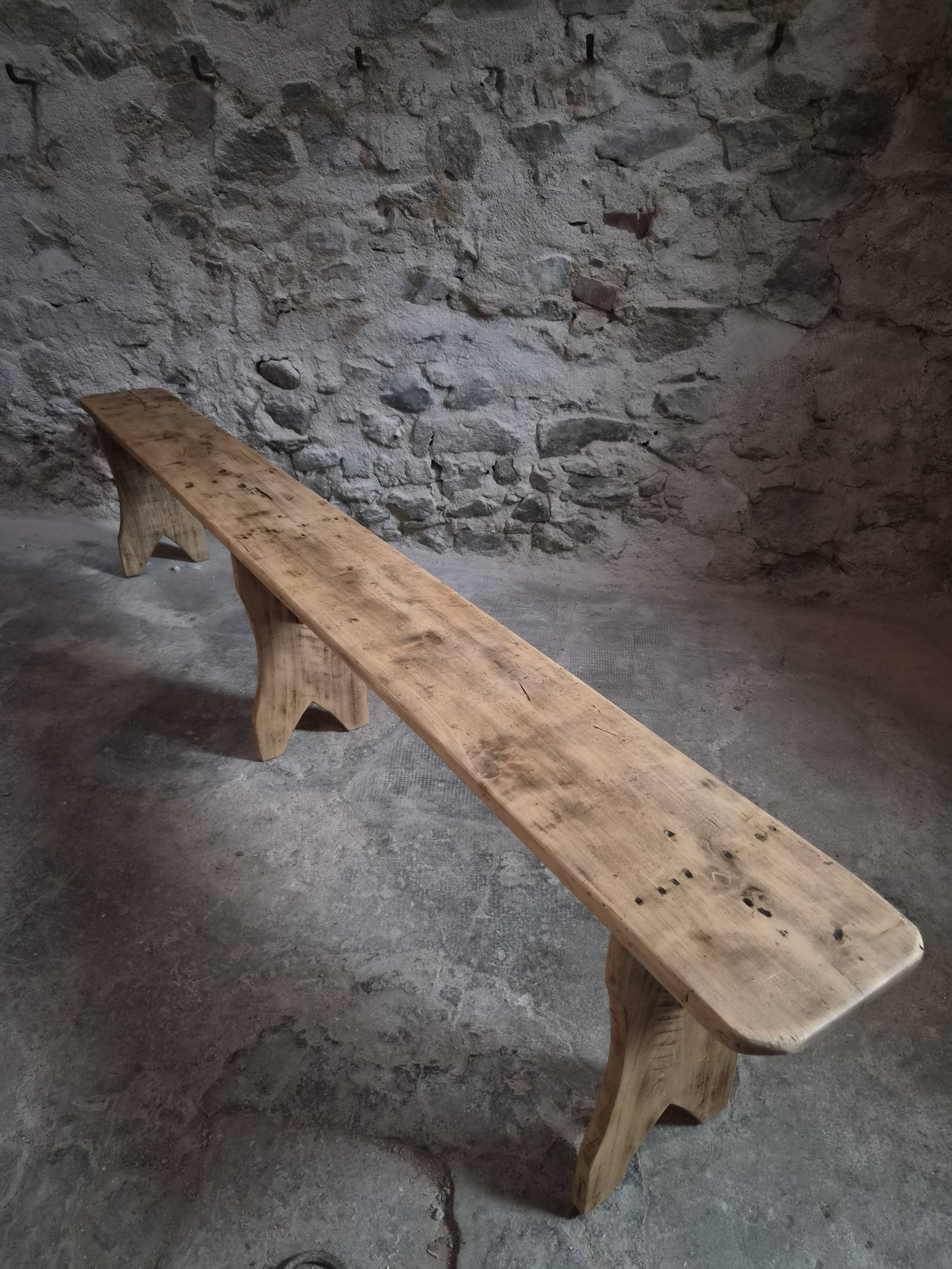 Ensemble de deux bancs vintage en bois de peuplier, 1920–1950