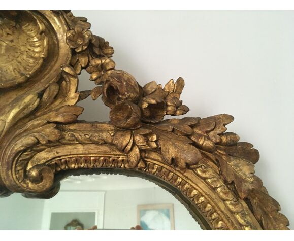 Miroir ancien en bois doré sculpté époque XVIIIe transition Louis XV Louis  XVI 77x110cm | Selency
