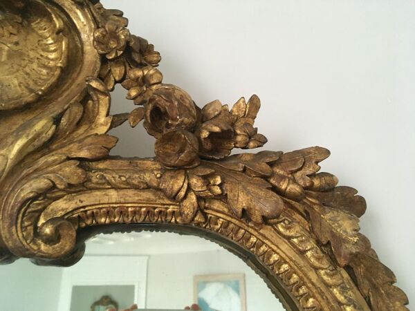 Miroir ancien en bois doré sculpté époque xviIIe transition louis XV louis xvi 77x110cm