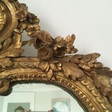 Miroir ancien en bois doré sculpté époque XVIIIe transition Louis XV Louis XVI 77x110cm