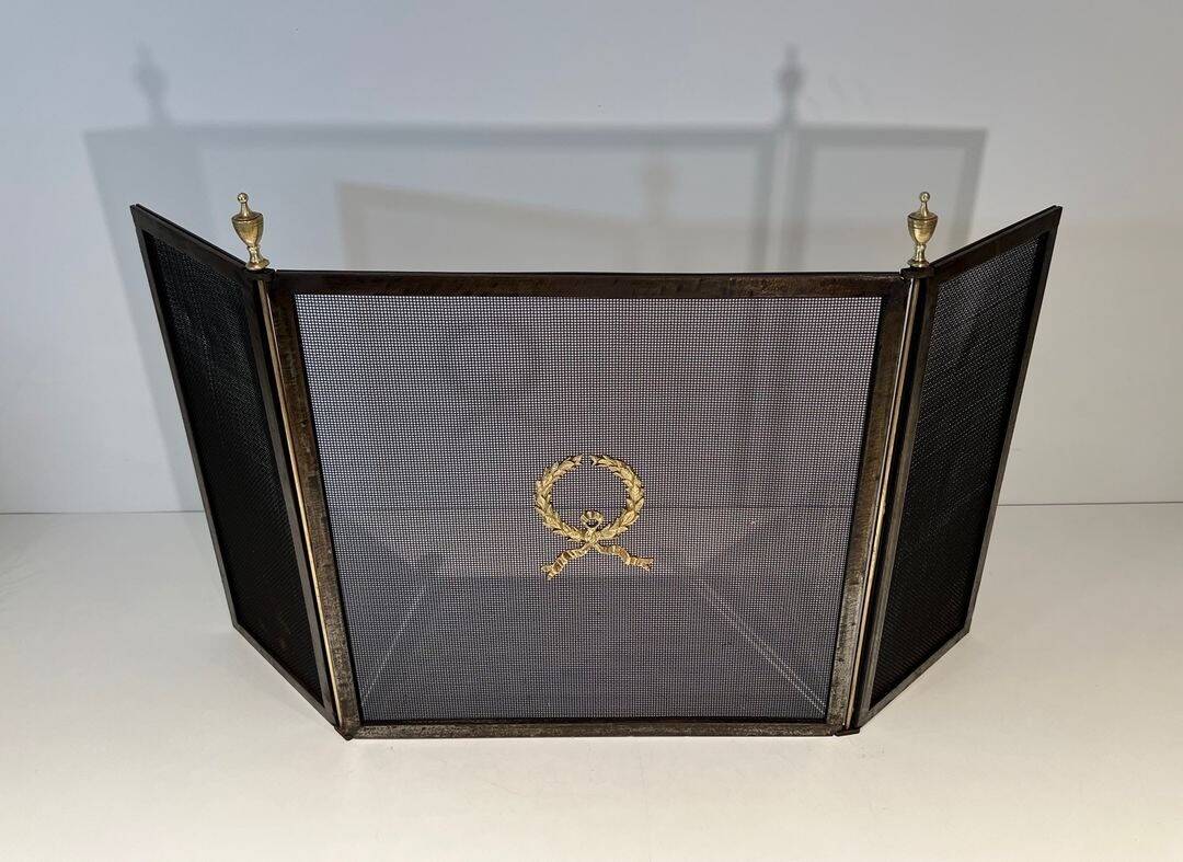 Neoclassical Three-Panel Steel Mesh Fire Screen