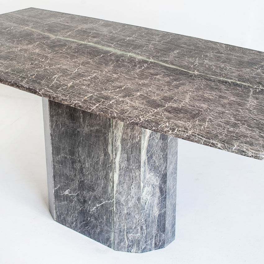 Vintage dining table. Gray marble. Italy, 90s