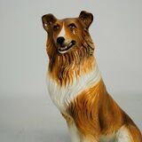 Large Italian Ceramic Sitting Collie Dog Sculpture, 1970s