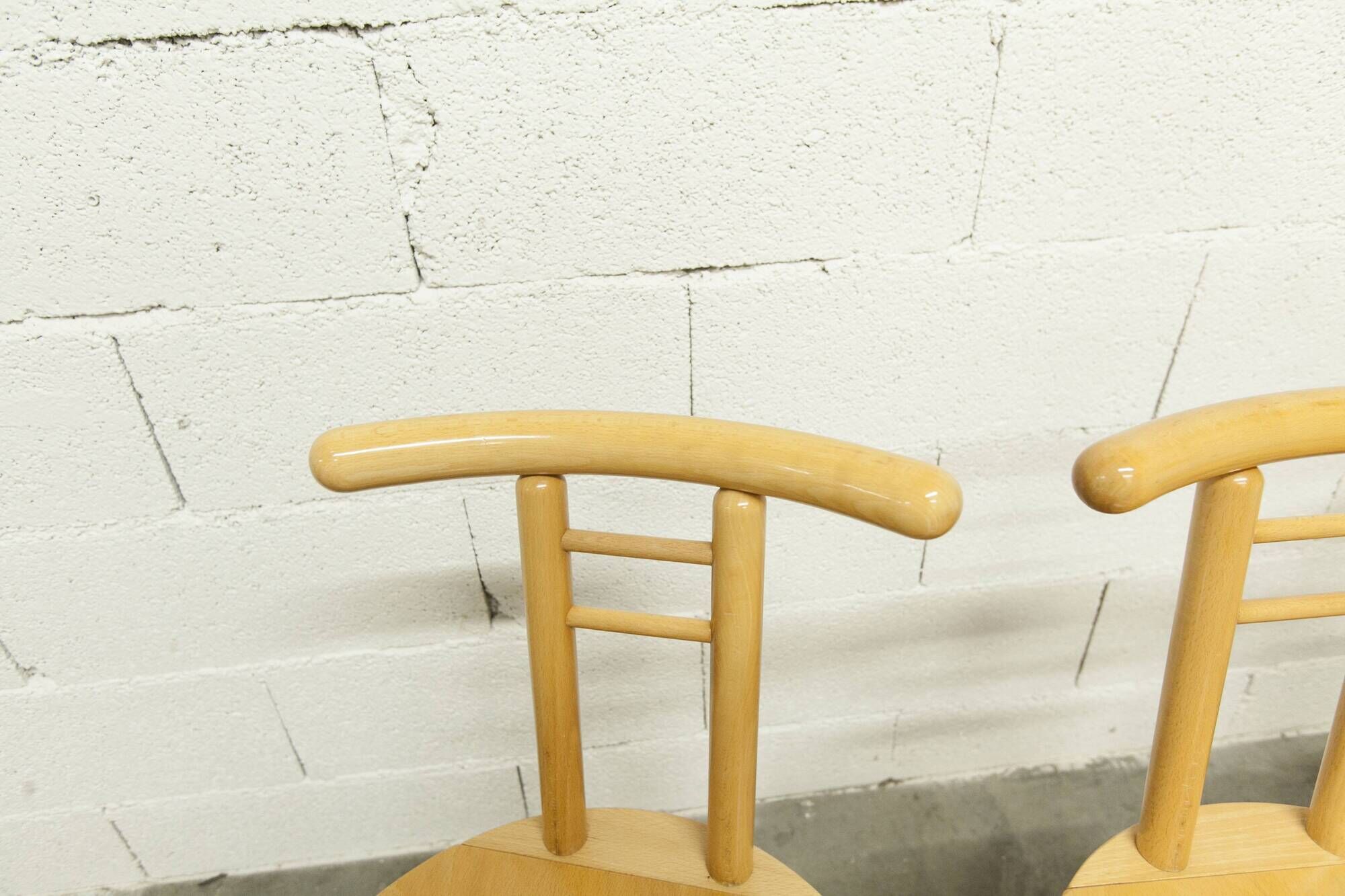 Set of 3 minimalist chairs in light wood 1980 Italy