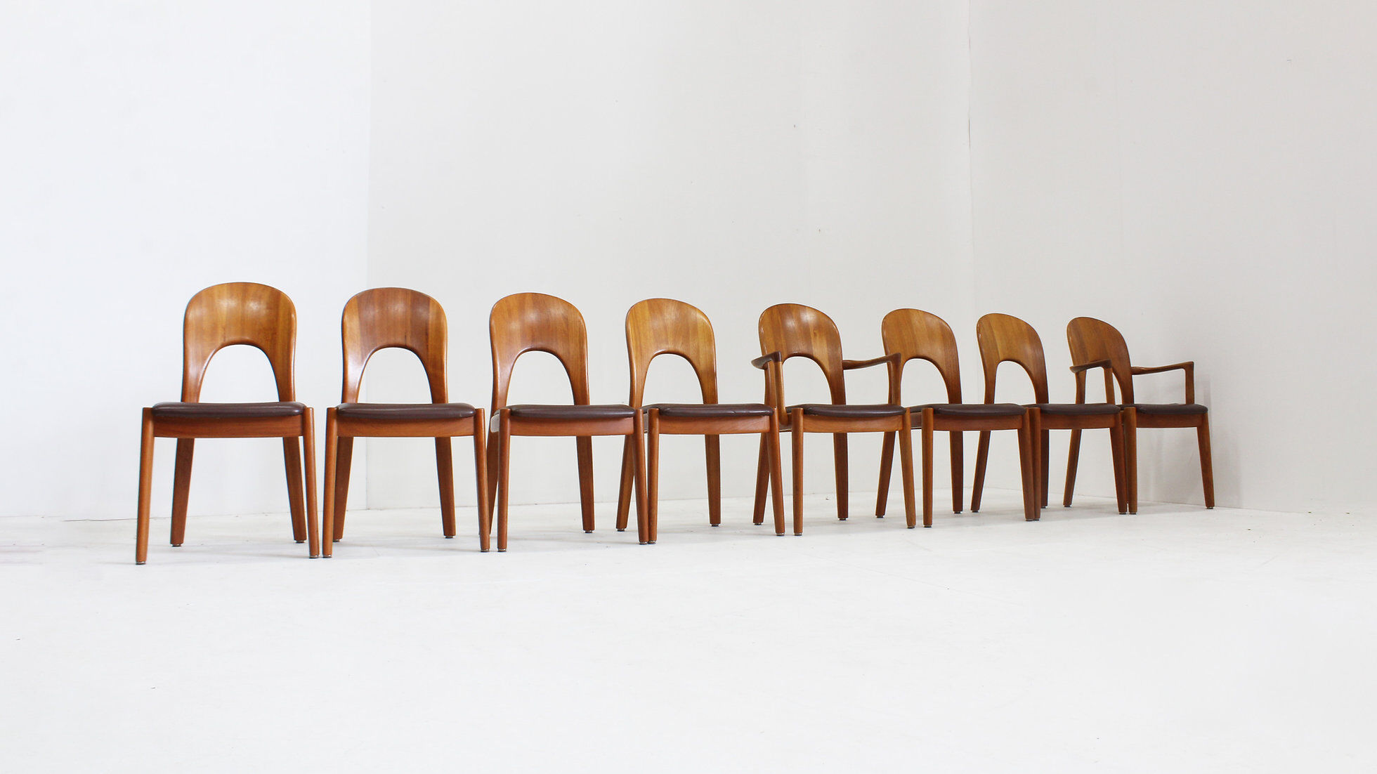Vintage Danish teak dining chairs by Niels Koefoed set of 8
