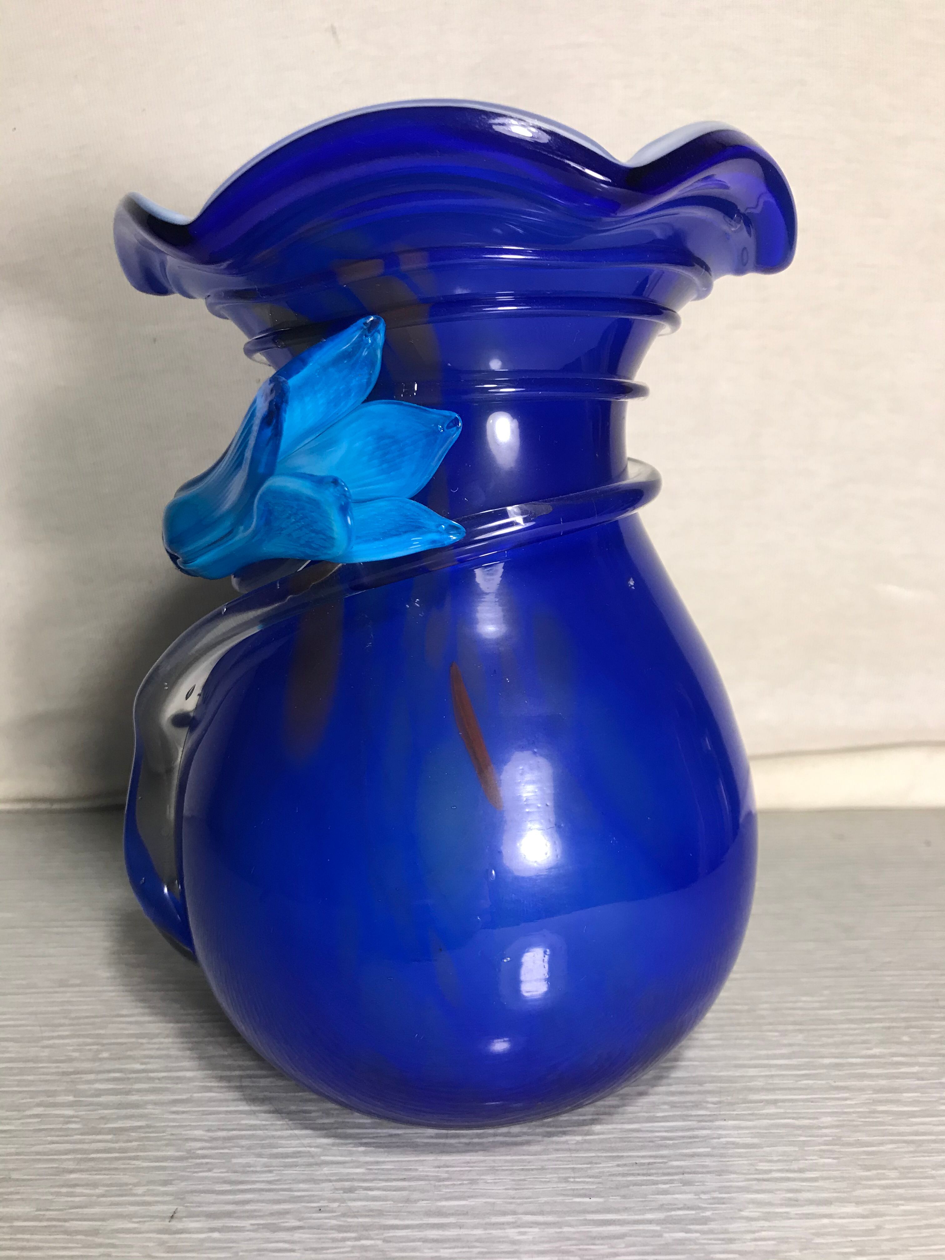 Old Blue Multilayer Glass Vase - Flower Blown Decor Col Corolla Vintage