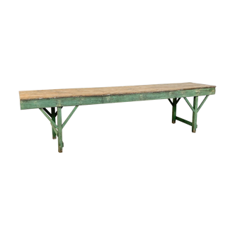 Old green wooden market stall table