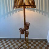 50s rattan plant stand floor lamp