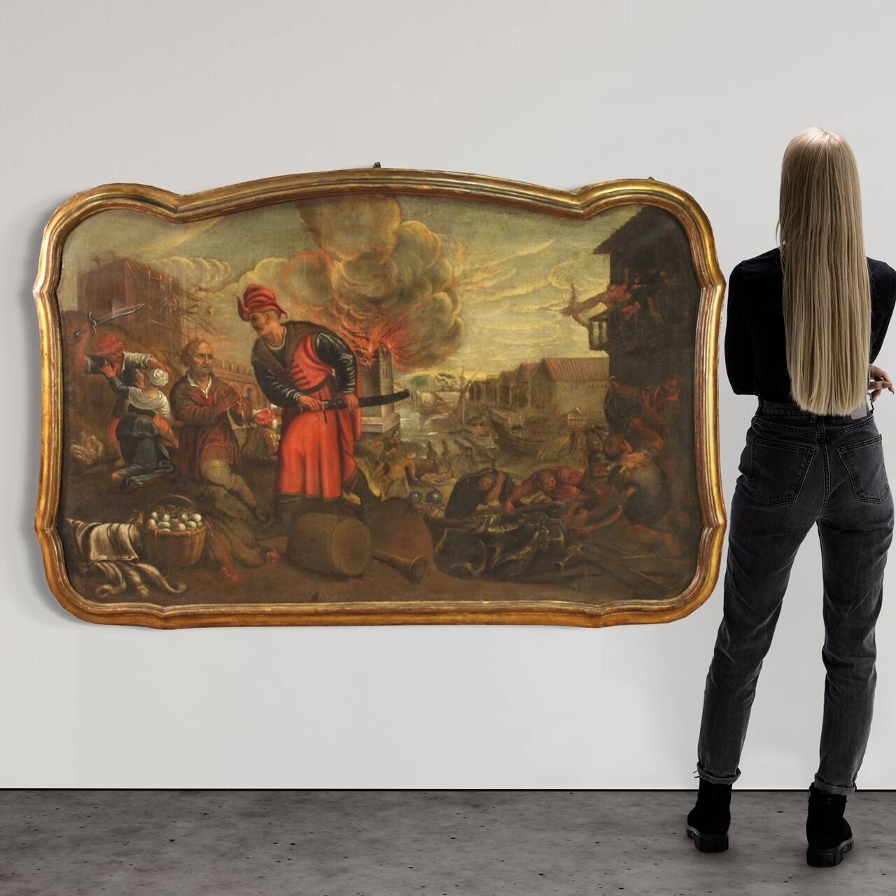 Great 17th century Italian painting, the sacking of the city