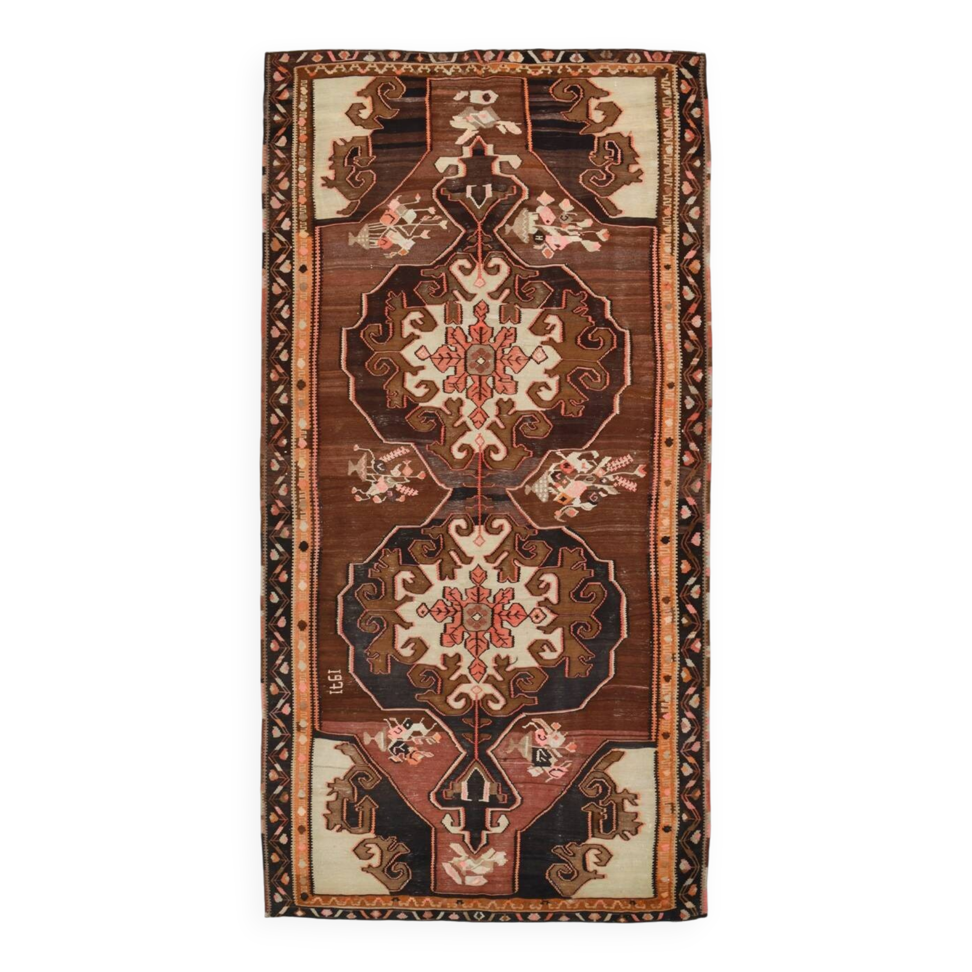 6x12 Handmade Wool Kilim Area Rug, 185x365Cm