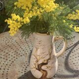 Vase, enameled ceramic jug, chiseled tree motif, west germany vintage 1970, numbered 3047