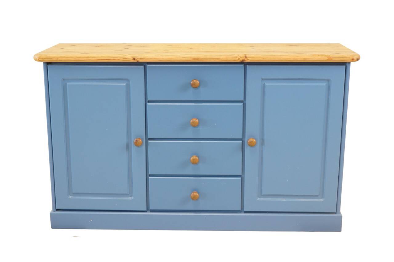 Vintage blue sideboard with 4 drawers and 2 doors - Scandinavian style Sweden 1960