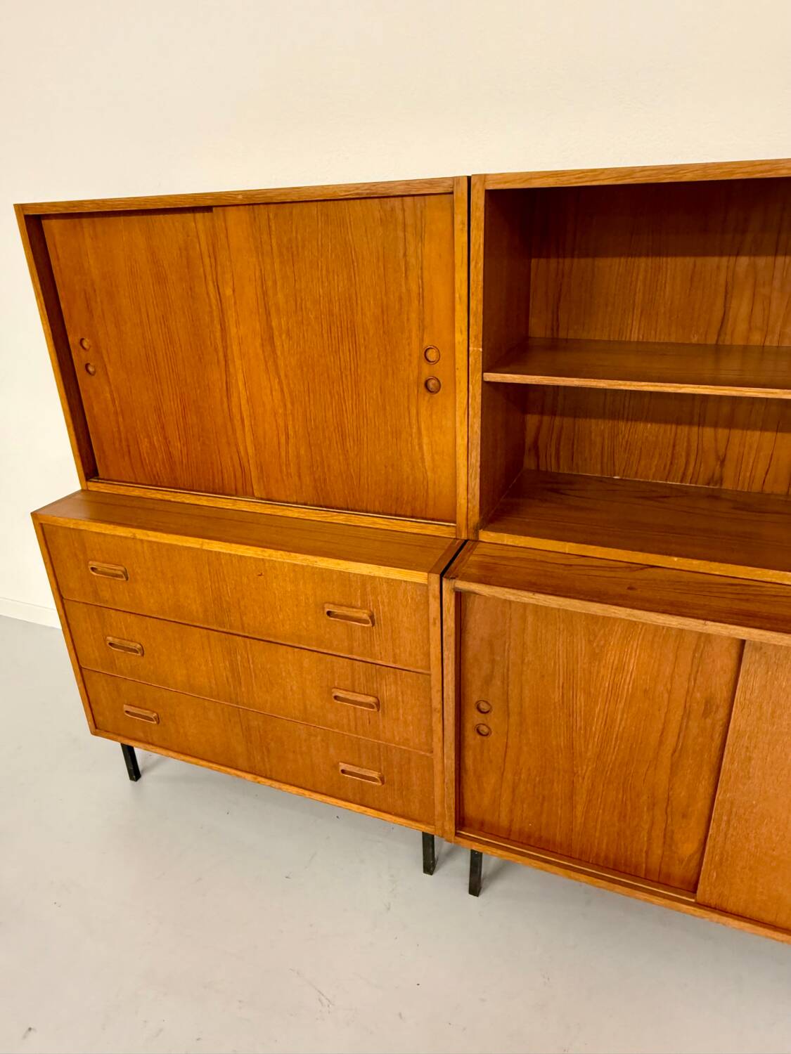Antique 1950s vintage designer oak modular sideboard