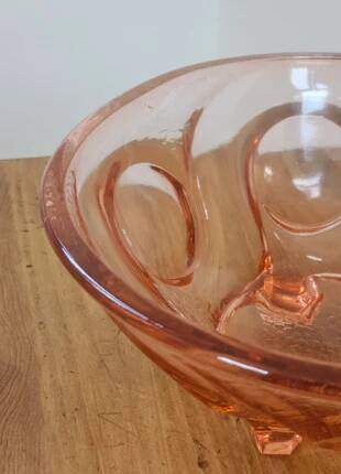 Art Deco pink glass fruit bowl on tripod stand - 1930s