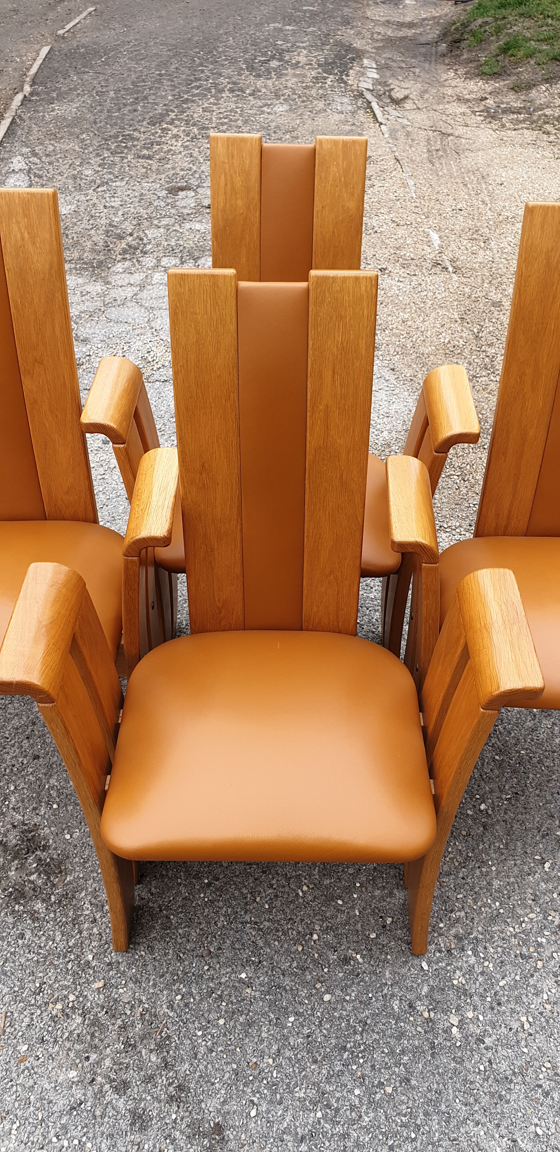 4 fauteuils de table design bois et cuir