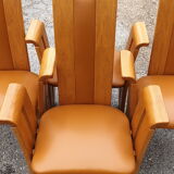 4 fauteuils de table design bois et cuir