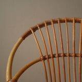 Vintage bamboo wicker rattan armchair Scandinavian decoration child retro chair black metal base