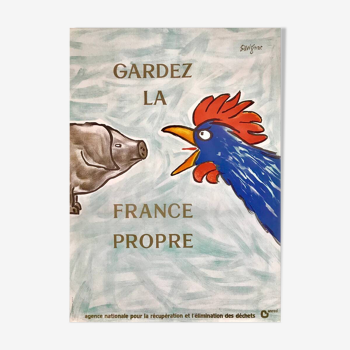Affiche original Gardez la France propre par Raymond Savignac 1982- Petit Format - On linen