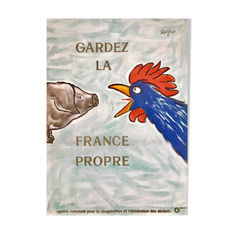 Original poster Keep France clean by Raymond Savignac 1982 - Small Format - On linen