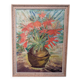 Ancient painting depicting a bouquet of flowers.