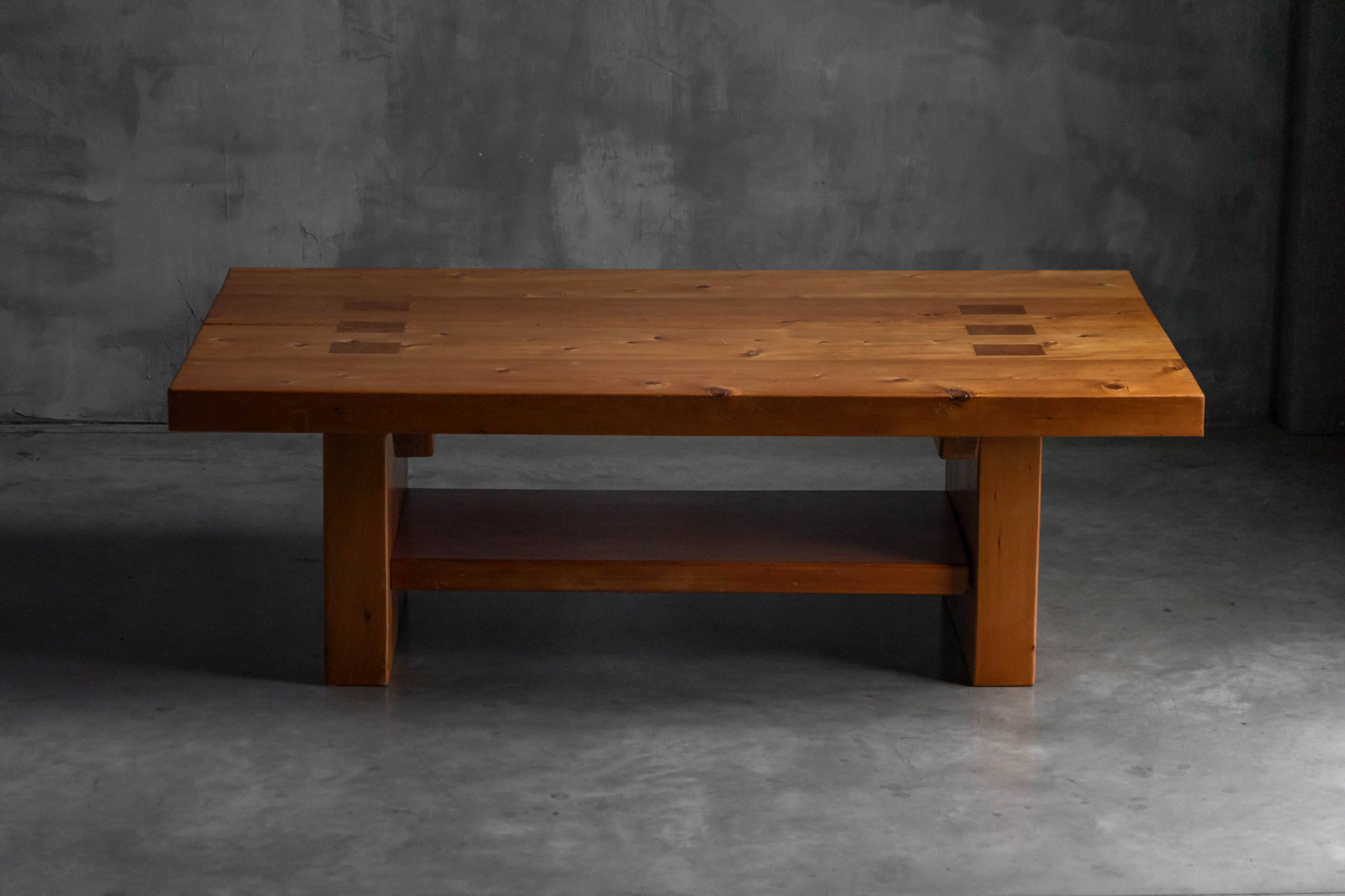 Alpine elmwood dining table in the style of Pierre Chapo, France, 1960s