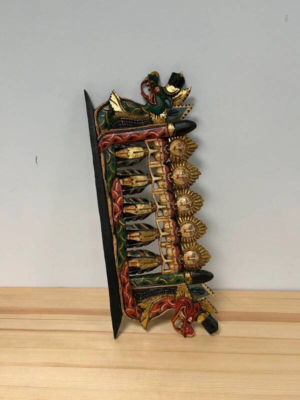 Balinese wall panel carved wood gilded polychrome dragon procession