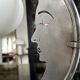 Moon lamp with face in aluminum and white opaline circa 1930