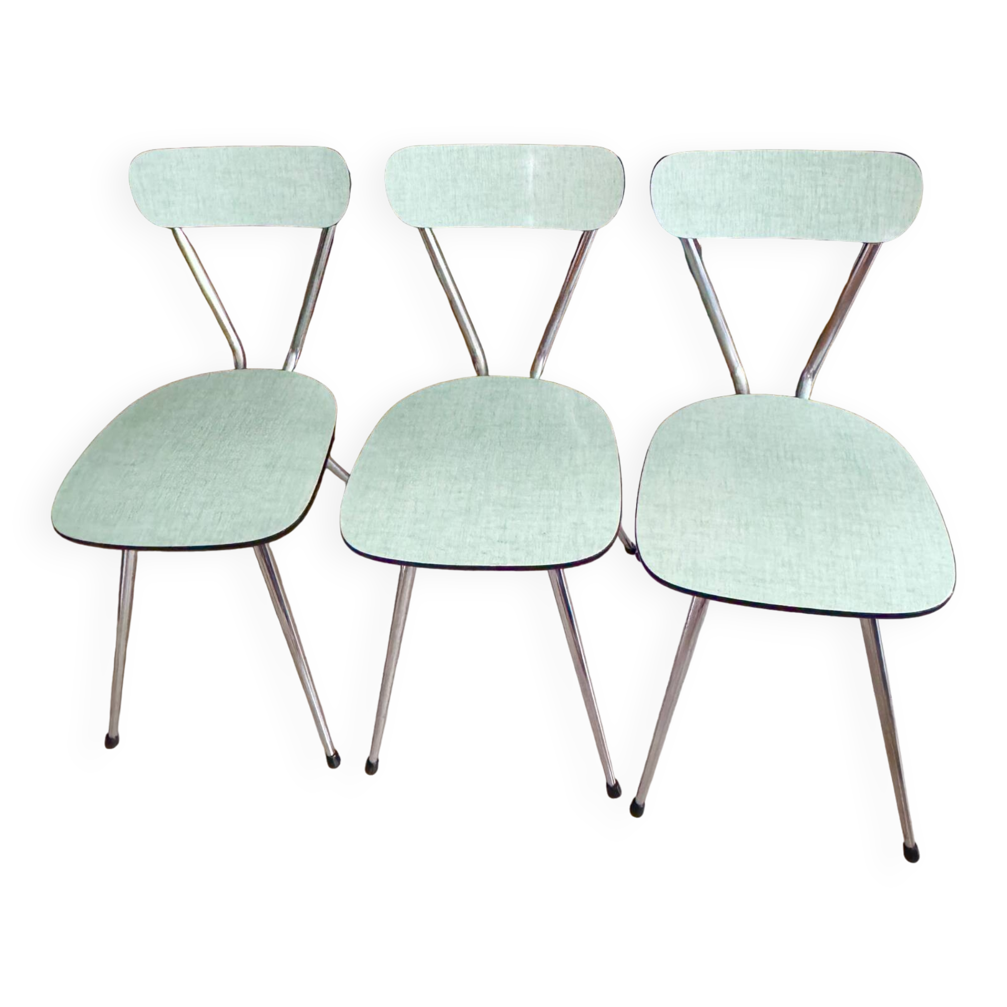 Set of 3 green Formica chairs