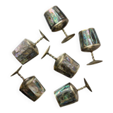 Abalone shell & alpaca shot glasses, set of 6, Mexico, 1970s