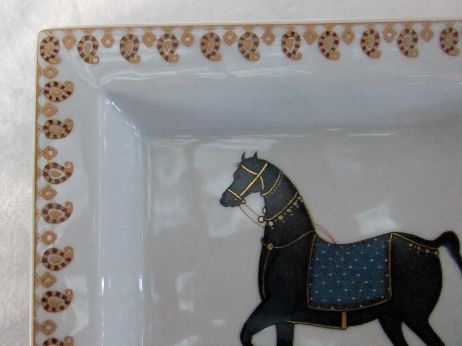 Flat cup empty pocket Jean Dange paris horse porcelain