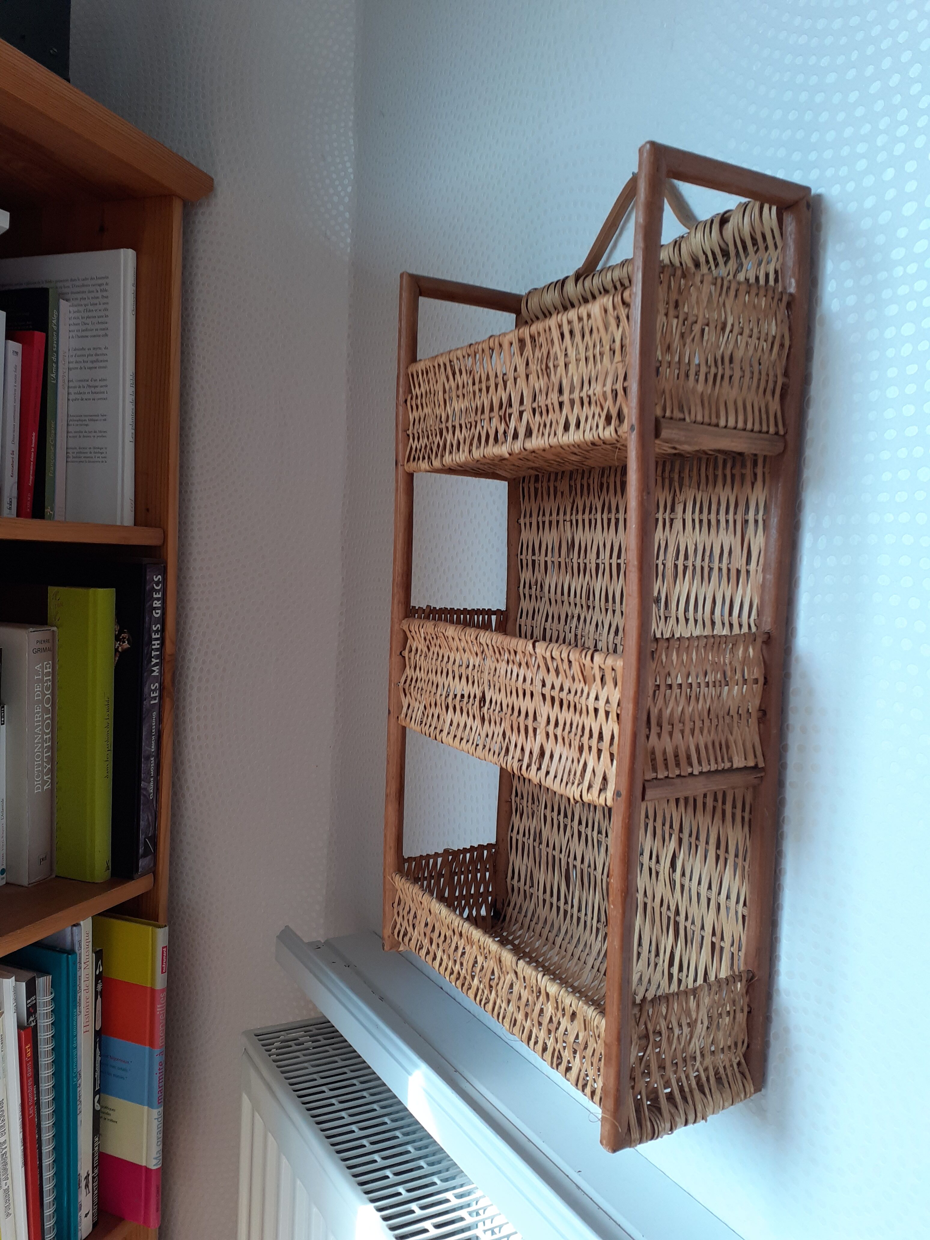 Rattan and wicker wall shelf